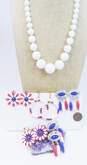 Vintage Emmons & Fashion Red White Blue Americana Clip-On Earrings & Graduated Beaded Necklace 108.0g image number 8