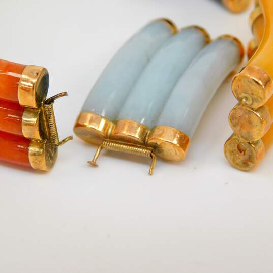 Asian Inspired 14K Yellow Gold Jade & Onyx Panel Bracelet for Repair 29.1g image number 3
