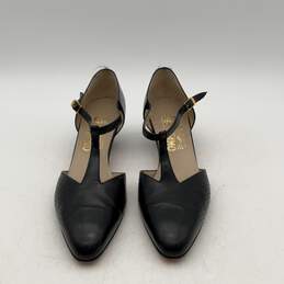 Salvatore Ferragamo Womens Black Leather Block T-Strap Pump Heels Size 8M w/ COA