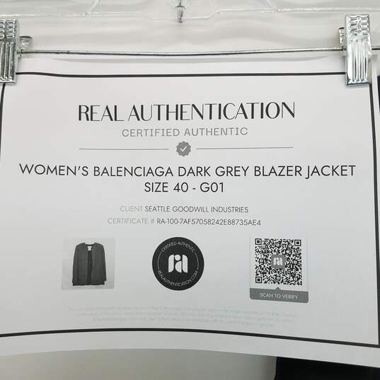 AUTHENTICATED Balenciaga Dark Gray Blazer Jacket Wms Size 40 image number 4