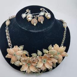 JBB PC Sterling Silver Faux & Pearl Floral Jewelry Bundle 3pcs 118.4g