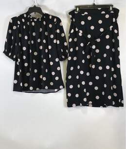 NWT Ann Taylor Womens Black Polka Dot Blouse Top & Skirt 2 Piece Set Size L/P