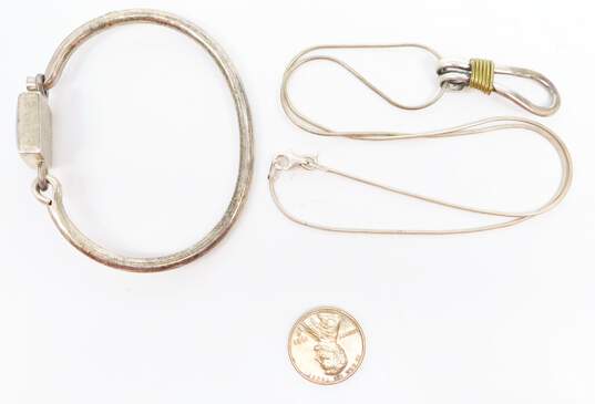Taxco & Mexican Modernist 925 & Brass Pendant Necklace & Bracelet 32.9g image number 6