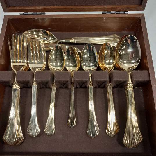 Towle Silversmith Gold Tone 43pc Flatware Set in Wood Case image number 4