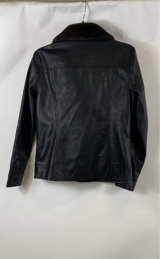 Simply Vera Wang Womens Black Leather Collared Full Zip Motorcycle Jacket Sz XS image number 2