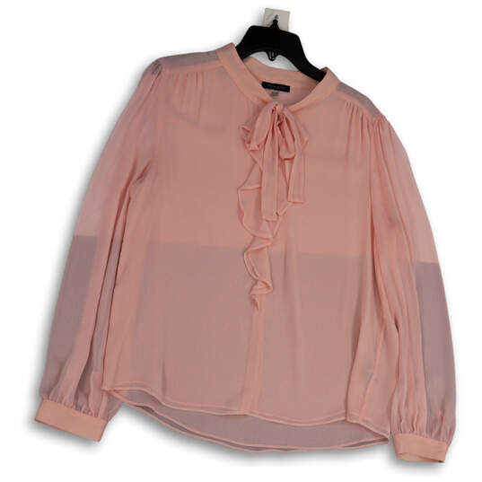 Womens Pink Regular Fit Ruffle Tie Neck Long Sleeve Blouse Top Size XL image number 1
