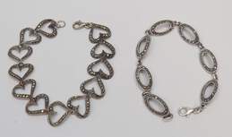 Romantic 925 Marcasite Hearts & Open Ovals Linked Bracelets Variety 25.5g