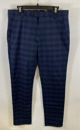Ted Baker Mens Blue Plaid Flat Front Straight Leg Slacks Dress Pants Size 34R