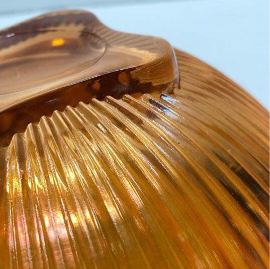 Vintage Iridescent Amber Bowl 10.5 in W Carnival Vintage Glass image number 5