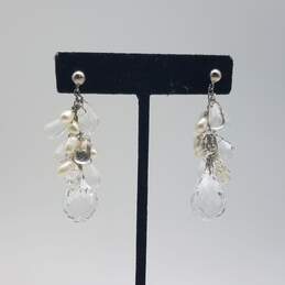 Statement Sterling Silver Faceted Crystal Quartz Fw Pearl Post Dangle Earring 19.5g