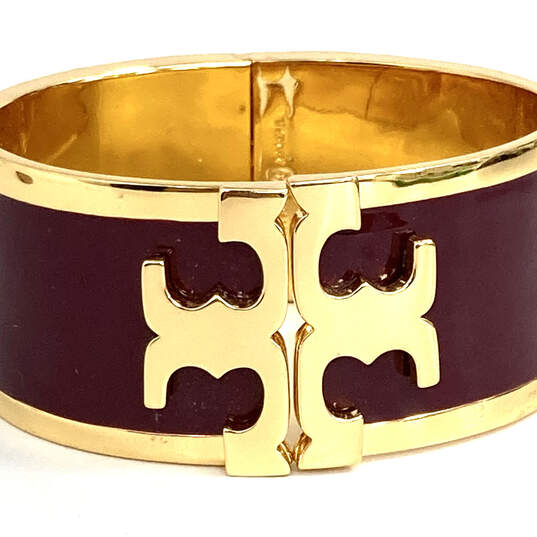 Buy the Designer Tory Burch Brown Enamel Raised Logo Cuff Bracelet |  GoodwillFinds