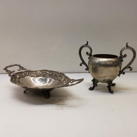 Vintage Silver Plated Sugar Bowl and Footed  Candy Dish image number 1
