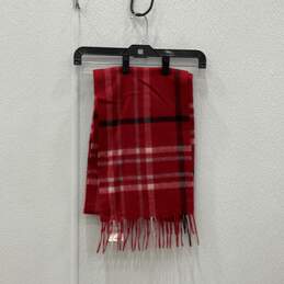 NWT Charter Club Womens Red Cashmere Plaid Fringe Rectangle Scarf