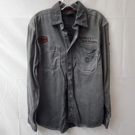 Harley Davidson Gray Button Up Shirt Size M image number 1