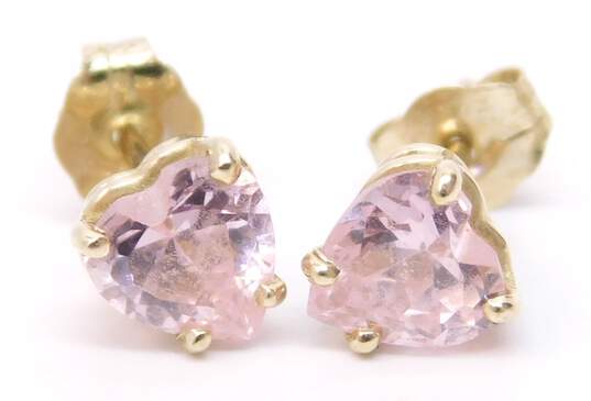 14K Yellow Gold Pink Zirconia Heart Shaped Stud Earrings 0.8g image number 3