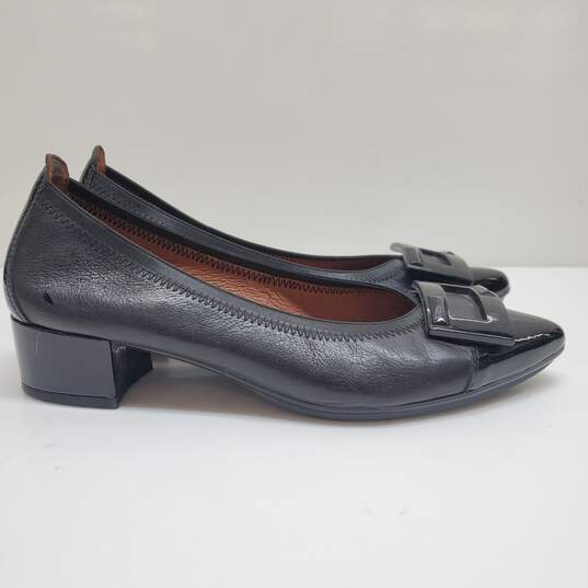 Hispanitas Point Toe Low Block Heels Black Leather/Patent 37.5 US 7 image number 1