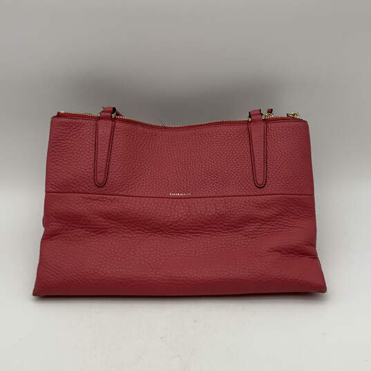 Womens Pink Leather Detachable Strap Triple Pockets Zipper Satchel Bag image number 2