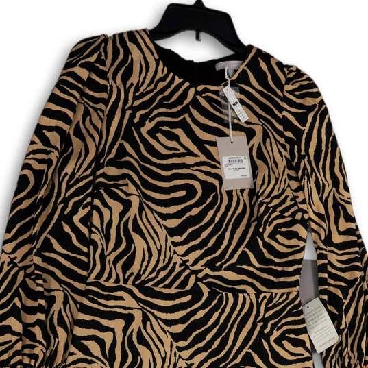 NWT Womens Black Tan Zebra Print Long Sleeve Round Neck Sheath Dress Sz S image number 3