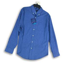 NWT Croft & Barrow Mens Blue White Striped Woven Stretch Button-Up Shirt Size M