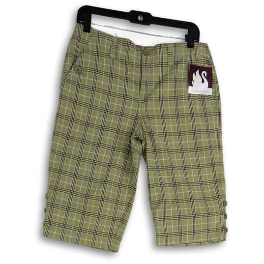 NWT Womens Green Plaid Flat Front Slash Pocket Stretch Capri Pants Size 8 image number 1
