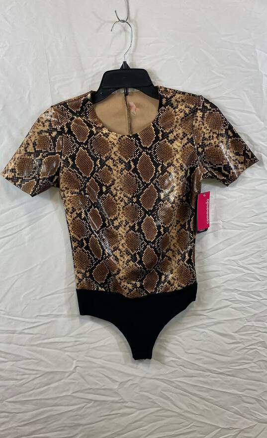 NWT Commando Womens Multicolor Snake Print Faux Leather One-Piece Bodysuit Sz S image number 1