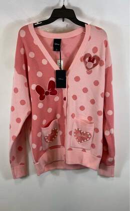 NWT Disney Womens Pink Polka Dot Button Front Cardigan Sweater Size Small