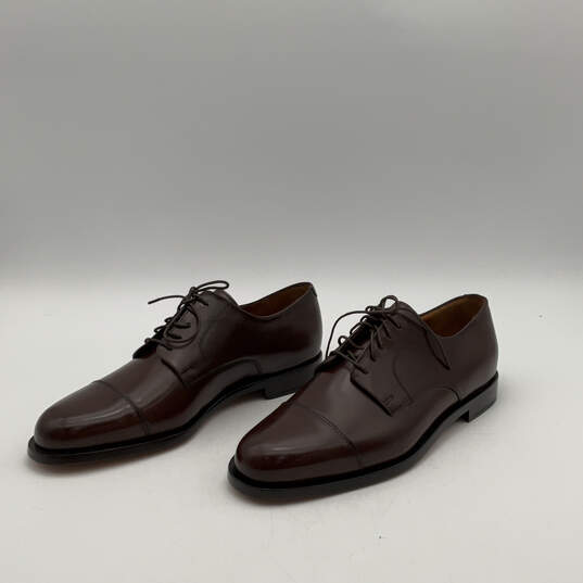 Mens 08004 Brown Leather Almond Toe Lace-Up Oxford Dress Shoes Size 10 D image number 3