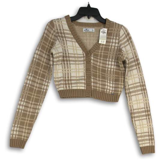 NWT Hollister Womens Brown Plaid Button Front Cropped Cardigan Sweater Size S image number 1