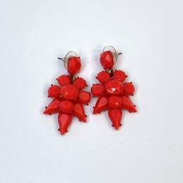 Designer J. Crew Red Coral Flower Push Back Dangle Drop Earrings alternative image