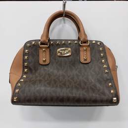 Michael Kors Brown Logo Sandrine Studded Satchel Handbag