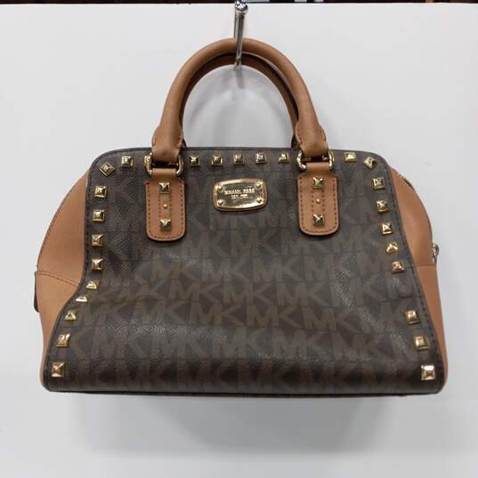 Michael Kors Brown Logo Sandrine Studded Satchel Handbag image number 1