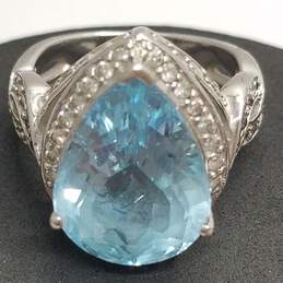 A./H.G. Israel 925 Silver CZ Blue Topaz Sz 6 Ring Jewelry BD. 15.6g DAMAGED alternative image