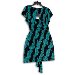 NWT Womens Black Green Floral Short Sleeve Sheath Dress Size Large