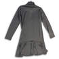NWT Womens Black Long Sleeve 1/4 Zip Mock Neck Ruffle Hem Shift Dress Sz L image number 2