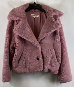 Free People Womens Pink Faux Fur Long Sleeve Collared Button Front Jacket Size S