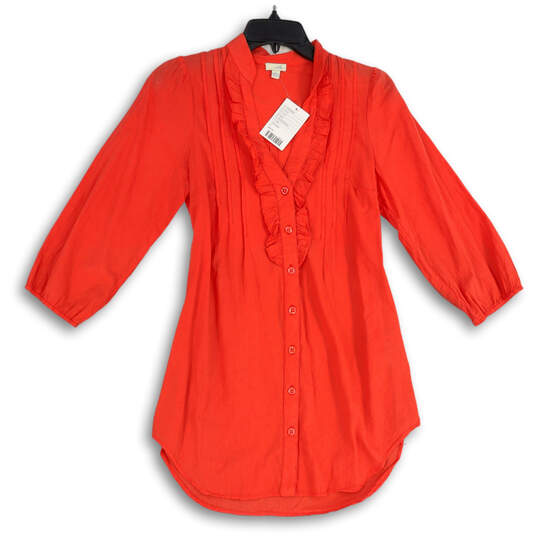 NWT Womens Coral Ruffle Pleated 3/4 Sleeve Button Front Tunic Top Size 6 image number 1