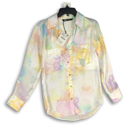 NWT Womens Multicolor Spread Collar Long Sleeve Button-Up Shirt Size XS image number 1
