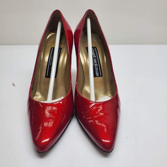 Vintage Stuart Weitzman Red Quasar Patent Leather Stiletto Heels Women's 5.5 image number 3