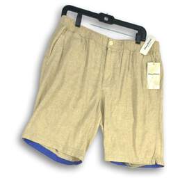 NWT Tommy Bahama Mens Tan Pleated Slash Pocket Bermuda Shorts Size L