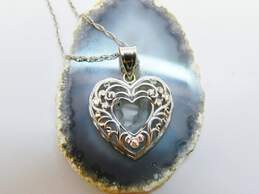 14K White Gold Filigree Open Heart Pendant Necklace 2.2g alternative image