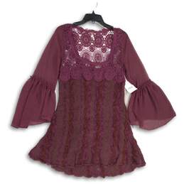 NWT Free People Womens Maroon Lace Scoop Neck Pullover Mini Dress Size Medium
