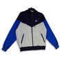 NWT Mens Blue White Hooded Long Sleeve Full-Zip Windbreaker Jacket Size M image number 1