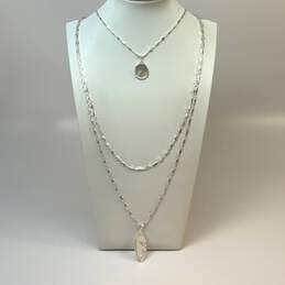 Designer Stella & Dot Silver Tone Triple Strand Chain Pendant Necklace