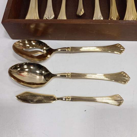 Towle Silversmith Gold Tone 43pc Flatware Set in Wood Case image number 2