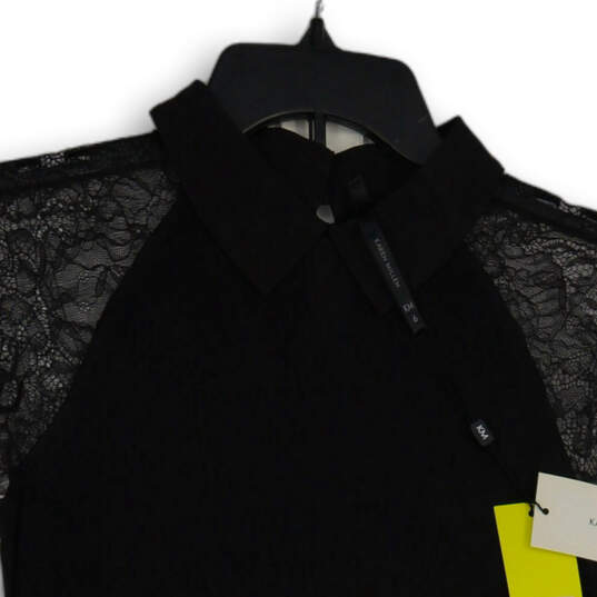 NWT Womens Black Collared Lace Cap Sleeve Keyhole Back Blouse Top Size 6 image number 3