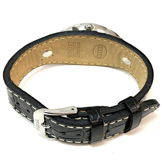 Designer Fossil Silver-Tone Leather Adjustable Strap Analog Wristwatch image number 4