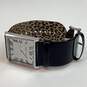 Designer Betsey Johnson Black Leather Strap Rectangle Analog Quartz Wristwatch image number 2
