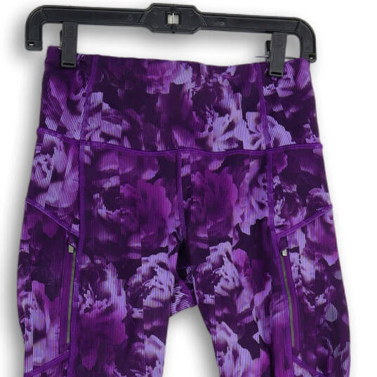 Womens Purple Floral Elastic Waist Pull-On Compression Leggings Size Small image number 3