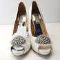 Badgley Mischka Ivory Satin Jeweled Peep Toe Pump Heels Shoes Size 7.5 M image number 8