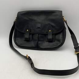 Dooney & Burke Womens Black Leather Adjustable Strap Inner Pocket Satchel Bag